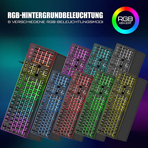 RedThunder K10 Gaming Tastatur und Maus Set, QWERTZ DE-Layout, Metallplatte und Handballenauflager,RGB-Hintergrundbeleuchtung und 7D mit Ergonomische für PC Gamer(Schwarz) Bild 3