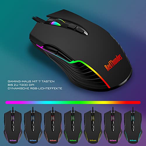 RedThunder K10 Gaming Tastatur und Maus Set, QWERTZ DE-Layout, Metallplatte und Handballenauflager,RGB-Hintergrundbeleuchtung und 7D mit Ergonomische für PC Gamer(Schwarz) Bild 6