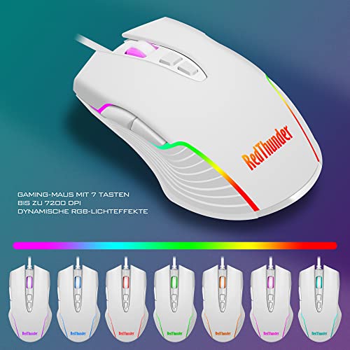 RedThunder K10 Gaming Tastatur und Maus Set, QWERTZ DE-Layout, Metallplatte und Handballenauflager，RGB-Hintergrundbeleuchtung - und 7D mit Ergonomische - für PC Mac Gamer(Weiß) Bild 6