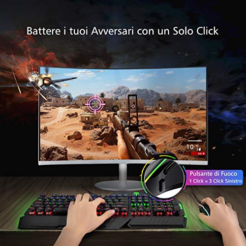 VIVIJO Gaming-Maus, kabelgebunden, hohe Leistung, Gaming-Maus mit 7200 dpi, verstellbar, RGB, 8 programmierbare Tasten, ergonomisch, PC/Mac – Schwarz Bild 7