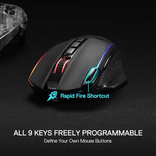 Redragon M991 kabellose Gaming-Maus, 19000 DPI kabelgebundene/drahtlose Gamer-Maus mit Schnellfeuertaste, 9 Makro-Tasten, 45-Stunden-Dauerleistung und RGB-Hintergrundbeleuchtung für PC/Mac/Laptop Bild 4