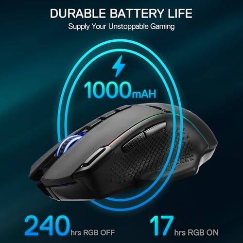 Redragon M991 kabellose Gaming-Maus, 19000 DPI kabelgebundene/drahtlose Gamer-Maus mit Schnellfeuertaste, 9 Makro-Tasten, 45-Stunden-Dauerleistung und RGB-Hintergrundbeleuchtung für PC/Mac/Laptop Bild 5