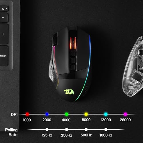 Redragon M991 kabellose Gaming-Maus, 19000 DPI kabelgebundene/drahtlose Gamer-Maus mit Schnellfeuertaste, 9 Makro-Tasten, 45-Stunden-Dauerleistung und RGB-Hintergrundbeleuchtung für PC/Mac/Laptop Bild 7