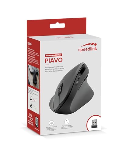 Speedlink PIAVO Ergonomic Vertical Mouse wireless - ergonomische vertikale Maus kabellos, einstellbar bis 1600dpi, gummierte Oberfläche, USB-A Nano Empfänger, Vertikalmaus ohne Kabel, schwarz Bild 5
