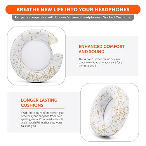 WC Verbesserte Ersatz-Ohrpolster für Corsair Virtuoso Gaming-Headset, hergestellt von Wicked Cushions | Verbesserte Haltbarkeit, Dicke, weicheres Leder und Schalldämmung |Gold Marble Bild 4