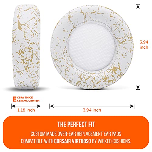 WC Verbesserte Ersatz-Ohrpolster für Corsair Virtuoso Gaming-Headset, hergestellt von Wicked Cushions | Verbesserte Haltbarkeit, Dicke, weicheres Leder und Schalldämmung |Gold Marble Bild 5