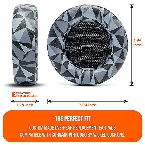 WC Verbesserte Ersatz-Ohrpolster für Corsair Virtuoso Gaming-Headset, hergestellt von Wicked Cushions | Verbesserte Haltbarkeit, Dicke, weicheres Leder und Schalldämmung |Geo Grey Bild 5