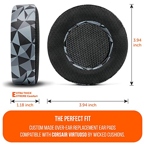 WC Freeze Virtuoso – Ersatz-Ohrpolster aus Hybridgewebe mit Kühlgel für das Corsair Virtuoso Gaming-Headset, hergestellt von Wicked Cushions, verbesserte Dicke und Schallisolierung | Geo Grey Bild 3