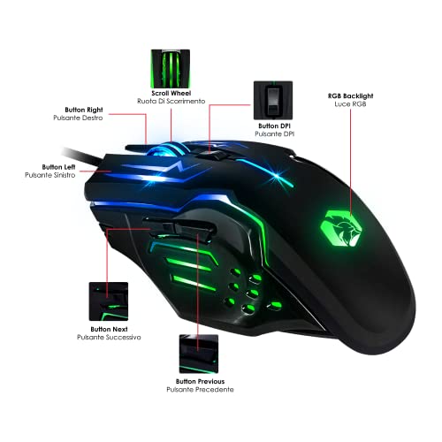 EMPIRE GAMING - Kit MK800 verkabelt Gaming-Tastatur QWERTY (Italienisch-Layout) RGB 105, 19 Anti-Ghosting Tasten - Mauspad Gamer RGB 2400 DPI - PC PS4 PS5 Xbox One/Series Mac Bild 3