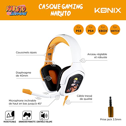 Konix Naruto Shippuden Gaming-Headset mit Kabel für PS4, PS5, Switch, Xbox One und Series X|S - Mikrofon - 1,5 m Kabel - 3,5 mm Klinke - Naruto-Motiv Bild 6