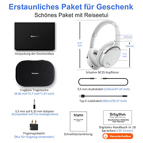 Srhythm NC35 Active Noise Cancelling Kopfhörer Kabellos Bluetooth - LDAC Modus, Schnellladung, 50+ Wiedergabe Over-Ear Kopfhoerer mit Mikrofon, Verbindung von 2 Geräten, Memory Protein Ohrmuscheln Bild 6