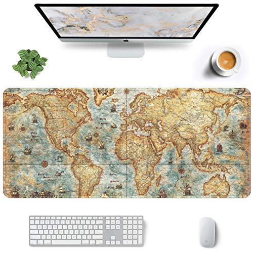Hsurbtra Großes Mauspad, 900 x 400 mm, Gaming-Matte mit vernähtem Rand, XXL, erweitertes wasserdichtes Computertastatur-Mauspad, Laptop-Schreibtischunterlage, rutschfeste Gummibasis,Weltkarte Bild 1
