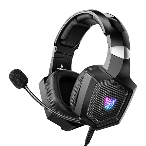 GamingHeadset mit Mikrofon, GamingKopfhörer für PS4 PS5 Xbox One PC, PlaystationHeadset mit Rauschunterdrückungsmikrofon, LEDLicht 7.1 SurroundSound OverEar und kabelgebundener Bild 1