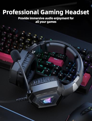 GamingHeadset mit Mikrofon, GamingKopfhörer für PS4 PS5 Xbox One PC, PlaystationHeadset mit Rauschunterdrückungsmikrofon, LEDLicht 7.1 SurroundSound OverEar und kabelgebundener Bild 7