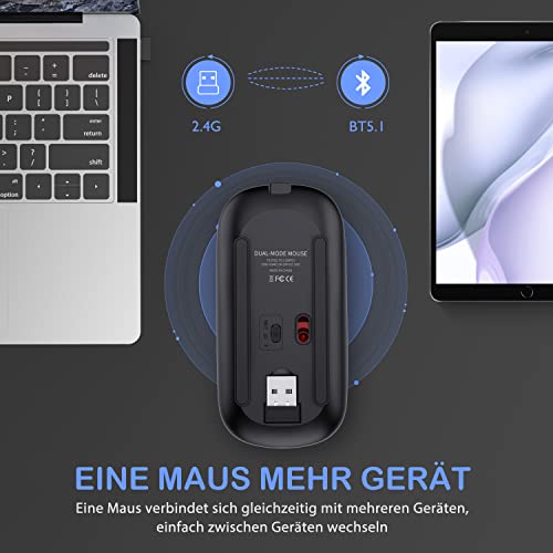 LEAPEST Bluetooth Maus kabellos (Bluetooth 5.0 + USB 2,4 GHz) Wiederaufladbare Optische Office- Funk Maus, Maus für MacBook Air Pro,iPad,Mac,PC,Computer,Laptop,Desktop (Schwarz) Bild 2