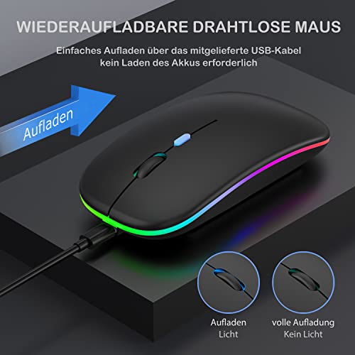 LEAPEST Bluetooth Maus kabellos (Bluetooth 5.0 + USB 2,4 GHz) Wiederaufladbare Optische Office- Funk Maus, Maus für MacBook Air Pro,iPad,Mac,PC,Computer,Laptop,Desktop (Schwarz) Bild 3