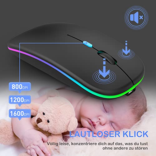LEAPEST Bluetooth Maus kabellos (Bluetooth 5.0 + USB 2,4 GHz) Wiederaufladbare Optische Office- Funk Maus, Maus für MacBook Air Pro,iPad,Mac,PC,Computer,Laptop,Desktop (Schwarz) Bild 4