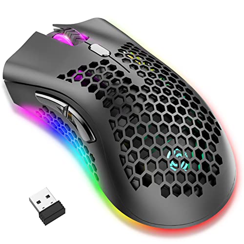 JYCSTE JYCSTE Kabellose leichte Gaming-Maus, ultraleichte Wabenmäuse mit RGB-Hintergrundbeleuchtung, 7 Tasten, einstellbare DPI, USB-Empfänger, 2,4 G kabellose wiederaufladbare ergonomische optische Bild 1