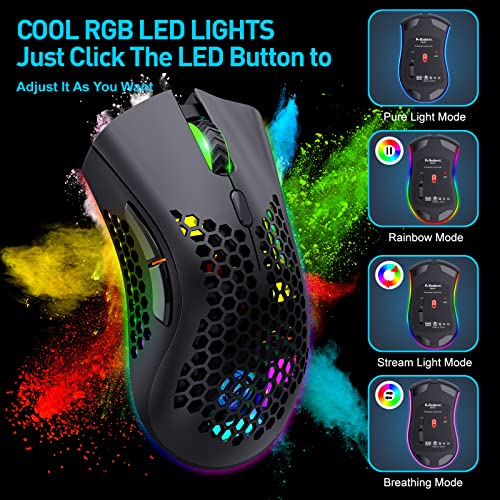 JYCSTE JYCSTE Kabellose leichte Gaming-Maus, ultraleichte Wabenmäuse mit RGB-Hintergrundbeleuchtung, 7 Tasten, einstellbare DPI, USB-Empfänger, 2,4 G kabellose wiederaufladbare ergonomische optische Bild 3