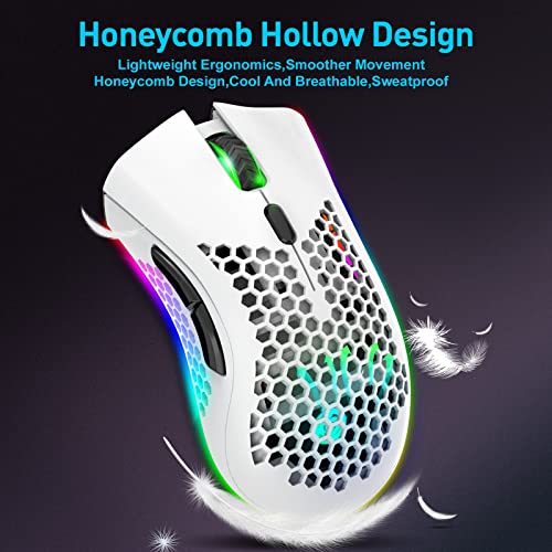JYCSTE JYCSTE Kabellose leichte Gaming-Maus, ultraleichte Wabenmäuse mit RGB-Hintergrundbeleuchtung, 7 Tasten, einstellbare DPI, USB-Empfänger, 2,4 G kabellose wiederaufladbare ergonomische optische Bild 4