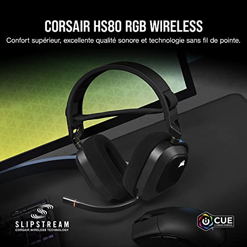 Corsair HS80 RGB Wireless Premium-Gaming-Headset mit Dolby Atmos (18 m Reichweite) Carbon & ST100 Premium Kopfhörer-Ständer (2X USB 3.1, Aluminium, 7.1 Dolby Audio Ausgang) schwarz Bild 3