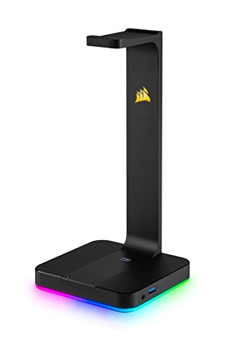 Corsair HS80 RGB Wireless Premium-Gaming-Headset mit Dolby Atmos (18 m Reichweite) Carbon & ST100 Premium Kopfhörer-Ständer (2X USB 3.1, Aluminium, 7.1 Dolby Audio Ausgang) schwarz Bild 5