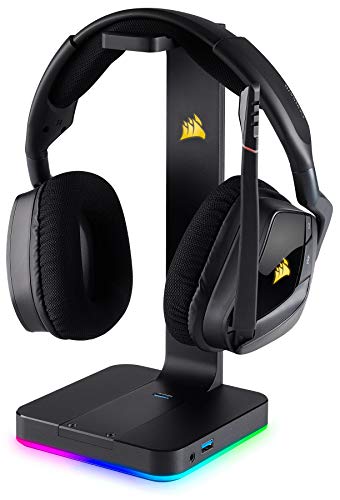Corsair HS80 RGB Wireless Premium-Gaming-Headset mit Dolby Atmos (18 m Reichweite) Carbon & ST100 Premium Kopfhörer-Ständer (2X USB 3.1, Aluminium, 7.1 Dolby Audio Ausgang) schwarz Bild 6