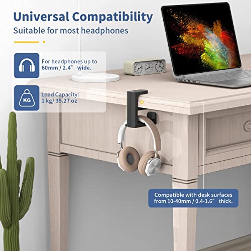 KIWIFOTOS Kopfhörer Ständer Kopfhörerhalter mit 360° drehbarem Headset Halterung Halter, Headphone Stand Schreibtisch Kopfhöreraufhänger Kopfhörer Clip Gaming Headset Halterung - Schwarz Bild 2