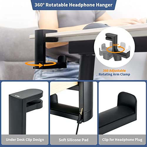 KIWIFOTOS Kopfhörer Ständer Kopfhörerhalter mit 360° drehbarem Headset Halterung Halter, Headphone Stand Schreibtisch Kopfhöreraufhänger Kopfhörer Clip Gaming Headset Halterung - Schwarz Bild 3