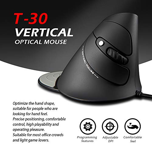 zelotes Vertikale Ergonomische Maus,3200DPI,6 Tasten,Vorbeugung Gegen Mausarm,USB Optische Maus mit Kabel,Verdrahtete Mäuse für PC,Computer,Laptop,Mac,Schwarz Bild 2