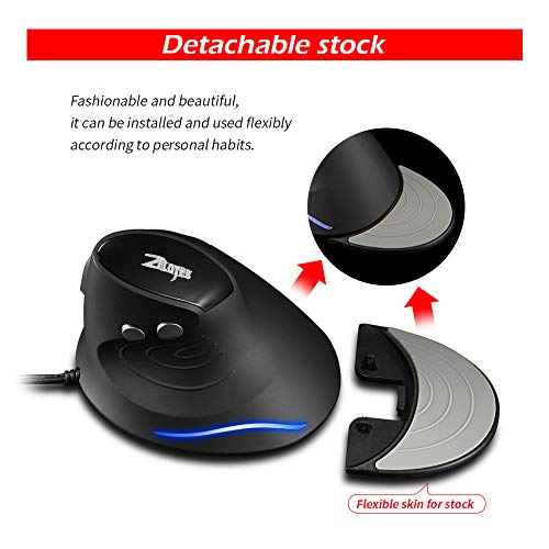zelotes Vertikale Ergonomische Maus,3200DPI,6 Tasten,Vorbeugung Gegen Mausarm,USB Optische Maus mit Kabel,Verdrahtete Mäuse für PC,Computer,Laptop,Mac,Schwarz Bild 3