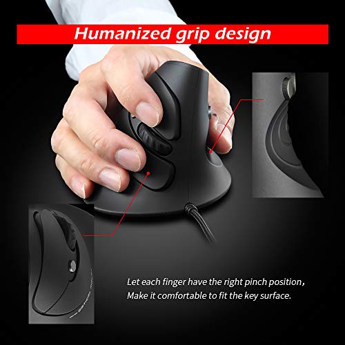 zelotes Vertikale Ergonomische Maus,3200DPI,6 Tasten,Vorbeugung Gegen Mausarm,USB Optische Maus mit Kabel,Verdrahtete Mäuse für PC,Computer,Laptop,Mac,Schwarz Bild 4