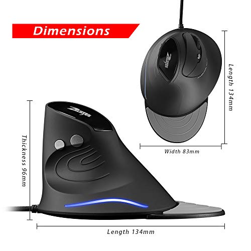 zelotes Vertikale Ergonomische Maus,3200DPI,6 Tasten,Vorbeugung Gegen Mausarm,USB Optische Maus mit Kabel,Verdrahtete Mäuse für PC,Computer,Laptop,Mac,Schwarz Bild 5