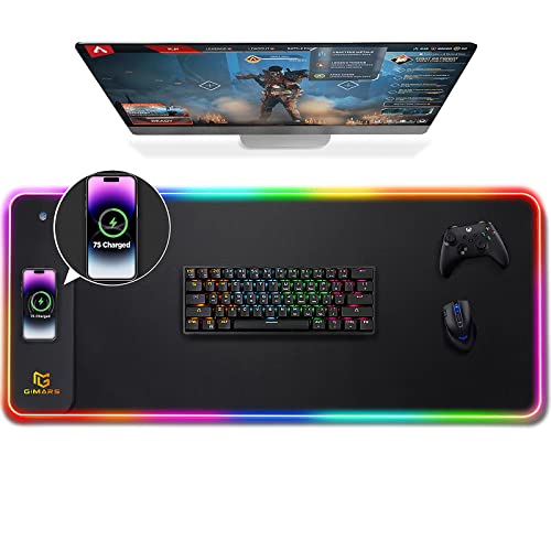 Gimars Upgrade Gaming Mauspad RGB, 15W Kabelloser Schnellladung, 800x300x5mm, Mousepad XXL mit 10 Farben LED-Licht, Groß LED Mouse Pad Gaming Zubehör mit Glatter Oberfläche, Rutschfester Gummifuß Bild 1