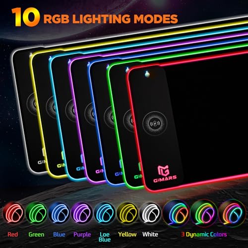 Gimars Upgrade Gaming Mauspad RGB, 15W Kabelloser Schnellladung, 800x300x5mm, Mousepad XXL mit 10 Farben LED-Licht, Groß LED Mouse Pad Gaming Zubehör mit Glatter Oberfläche, Rutschfester Gummifuß Bild 3