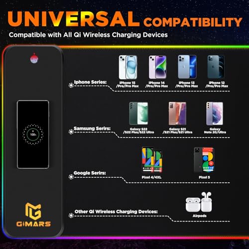 Gimars Upgrade Gaming Mauspad RGB, 15W Kabelloser Schnellladung, 800x300x5mm, Mousepad XXL mit 10 Farben LED-Licht, Groß LED Mouse Pad Gaming Zubehör mit Glatter Oberfläche, Rutschfester Gummifuß Bild 6