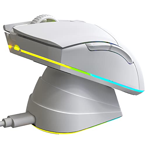 KLIM Blaze Pro Wiederaufladbare kabellose Maus - NEU - Gaming Maus mit RGB und Ladestation - Hochpräziser Sensor und langlebiger Akku - Bis zu 6000 DPI - Kabel- und Wireless Mouse für PC - Weiß Bild 1