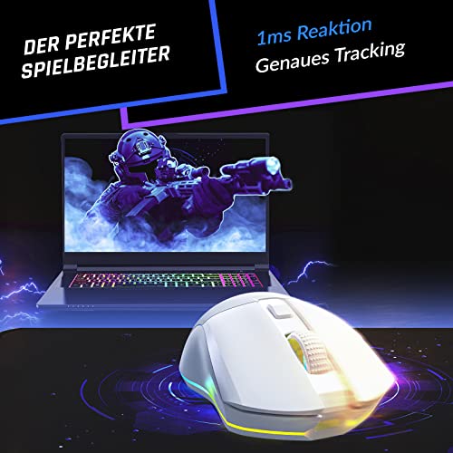 KLIM Blaze Pro Wiederaufladbare kabellose Maus - NEU - Gaming Maus mit RGB und Ladestation - Hochpräziser Sensor und langlebiger Akku - Bis zu 6000 DPI - Kabel- und Wireless Mouse für PC - Weiß Bild 3