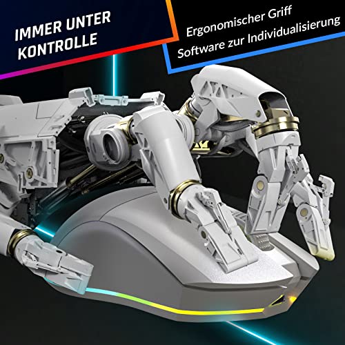 KLIM Blaze Pro Wiederaufladbare kabellose Maus - NEU - Gaming Maus mit RGB und Ladestation - Hochpräziser Sensor und langlebiger Akku - Bis zu 6000 DPI - Kabel- und Wireless Mouse für PC - Weiß Bild 5