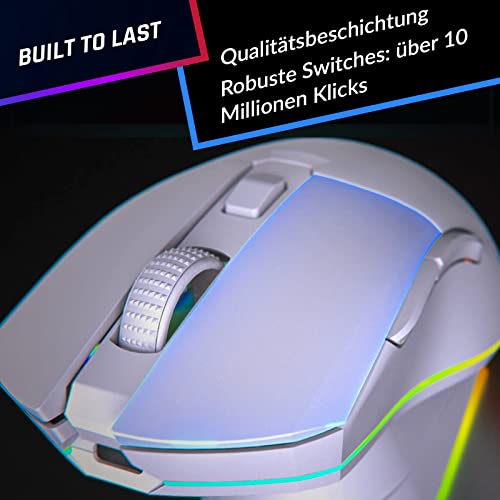 KLIM Blaze Pro Wiederaufladbare kabellose Maus - NEU - Gaming Maus mit RGB und Ladestation - Hochpräziser Sensor und langlebiger Akku - Bis zu 6000 DPI - Kabel- und Wireless Mouse für PC - Weiß Bild 6