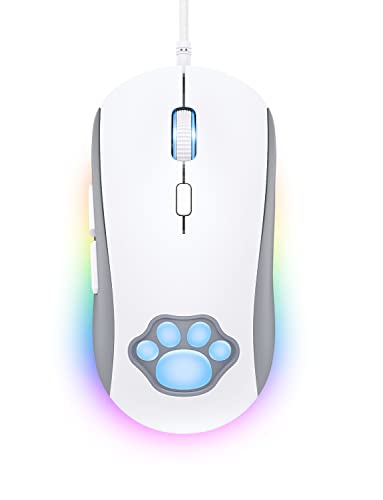 PHNIXGAM Cat Claw RGB-Gaming-Maus, leise optische Computermaus mit USB-Anschluss, 6 einstellbare DPI bis zu 7200, RGB-Beleuchtung, 6 programmierbare Windows/Vista/Linux-Tasten, Weiß Bild 1