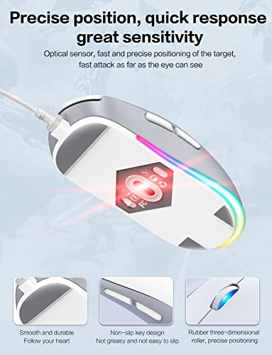 PHNIXGAM Cat Claw RGB-Gaming-Maus, leise optische Computermaus mit USB-Anschluss, 6 einstellbare DPI bis zu 7200, RGB-Beleuchtung, 6 programmierbare Windows/Vista/Linux-Tasten, Weiß Bild 4
