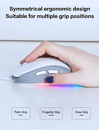PHNIXGAM Cat Claw RGB-Gaming-Maus, leise optische Computermaus mit USB-Anschluss, 6 einstellbare DPI bis zu 7200, RGB-Beleuchtung, 6 programmierbare Windows/Vista/Linux-Tasten, Weiß Bild 6