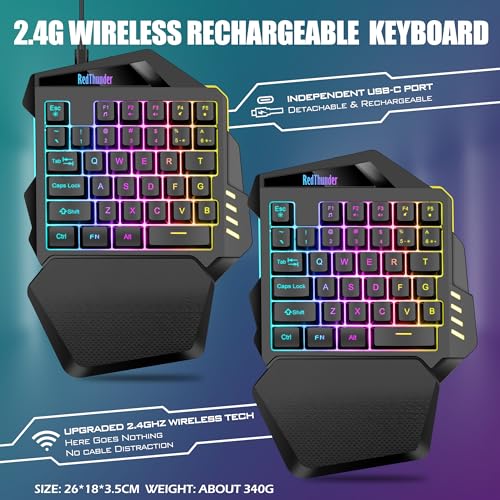 RedThunder G60 Kabellose Einhand Gaming Tastatur, Wiederaufladbare 2000mAh RGB Hintergrundbeleuchtete Ergonomische Tastatur mit Anti-ghosting für PC Mac PS5 Gamer Bild 2