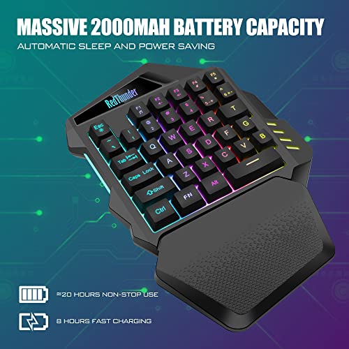 RedThunder G60 Kabellose Einhand Gaming Tastatur, Wiederaufladbare 2000mAh RGB Hintergrundbeleuchtete Ergonomische Tastatur mit Anti-ghosting für PC Mac PS5 Gamer Bild 3