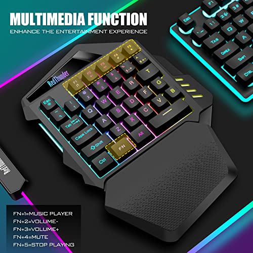RedThunder G60 Kabellose Einhand Gaming Tastatur, Wiederaufladbare 2000mAh RGB Hintergrundbeleuchtete Ergonomische Tastatur mit Anti-ghosting für PC Mac PS5 Gamer Bild 4