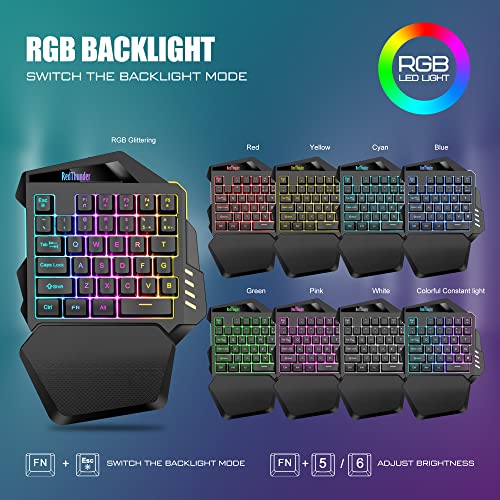 RedThunder G60 Kabellose Einhand Gaming Tastatur, Wiederaufladbare 2000mAh RGB Hintergrundbeleuchtete Ergonomische Tastatur mit Anti-ghosting für PC Mac PS5 Gamer Bild 5