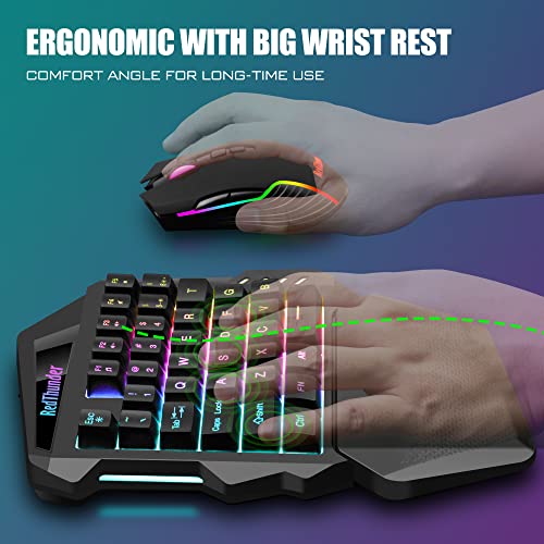 RedThunder G60 Kabellose Einhand Gaming Tastatur, Wiederaufladbare 2000mAh RGB Hintergrundbeleuchtete Ergonomische Tastatur mit Anti-ghosting für PC Mac PS5 Gamer Bild 6
