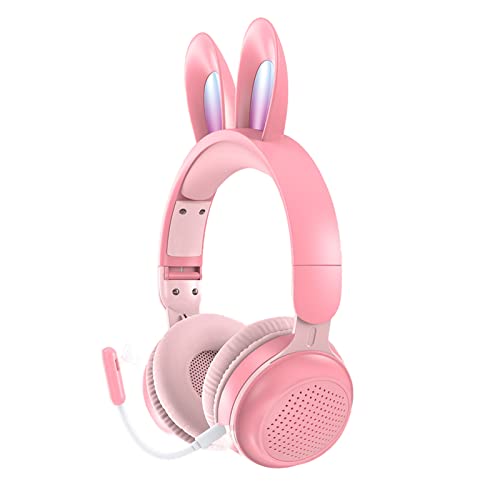 Yunseity Kinderkopfhörer, Bluetooth 5.0-Kopfhörer mit Hasenohr, Over-Ear-LED-Licht, Faltbares Kabelloses Headset, Unterstützung von TF/AUX, Geschenke für Kinder, Kleinkinder, Teenager(Rosa) Bild 1