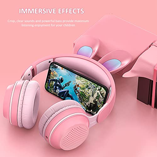 Yunseity Kinderkopfhörer, Bluetooth 5.0-Kopfhörer mit Hasenohr, Over-Ear-LED-Licht, Faltbares Kabelloses Headset, Unterstützung von TF/AUX, Geschenke für Kinder, Kleinkinder, Teenager(Rosa) Bild 3